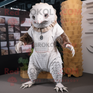 White Pangolin mascot costume character dressed with a Bodysuit and Cummerbunds