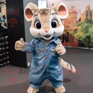 Beige Flying Squirrel mascot costume character dressed with a Denim Shirt and Headbands