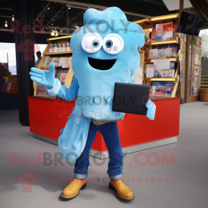 Sky Blue Fried Calamari mascot costume character dressed with a Bootcut Jeans and Wallets