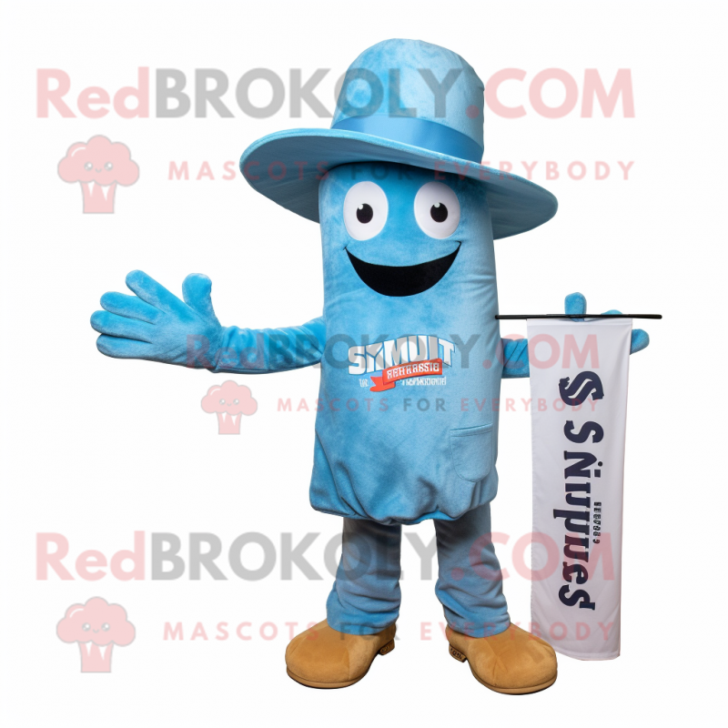 Sky Blue Fried Calamari mascot costume character dressed with a Bootcut Jeans and Wallets