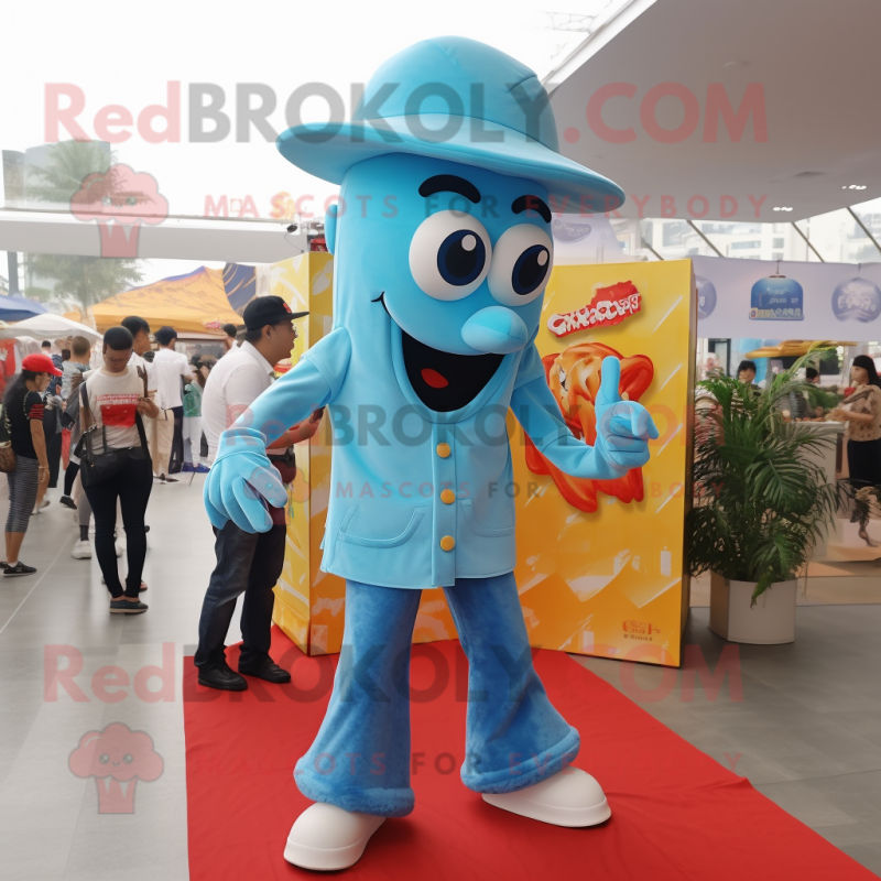 Sky Blue Fried Calamari mascot costume character dressed with a Bootcut Jeans and Wallets