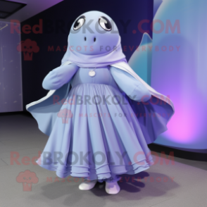 Lavender Humpback Whale mascot costume character dressed with a Circle Skirt and Shoe laces