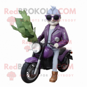 Lavender Beet mascot costume character dressed with a Biker Jacket and Reading glasses