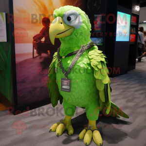 Lime Green Falcon mascot costume character dressed with a Cargo Shorts and Necklaces