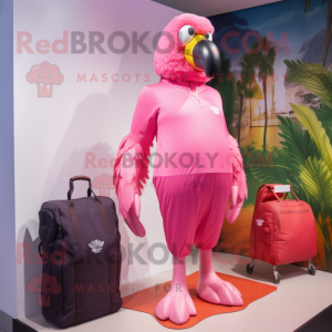 Pink Vulture mascot costume character dressed with a One-Piece Swimsuit and Wallets