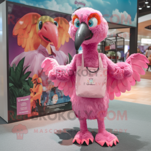 Pink Vulture mascot costume character dressed with a One-Piece Swimsuit and Wallets