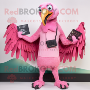 Pink Vulture mascot costume character dressed with a One-Piece Swimsuit and Wallets