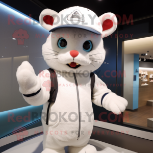 White Cat mascot costume character dressed with a Sweatshirt and Hats