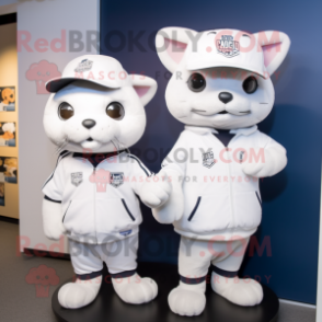 White Cat mascot costume character dressed with a Sweatshirt and Hats