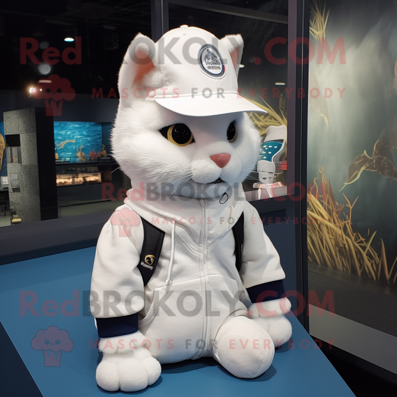 White Cat mascot costume character dressed with a Sweatshirt and Hats White Cat mascot costume character dressed with a Sweatshirt and Hats
