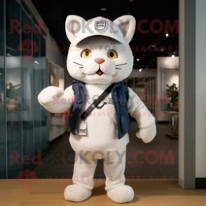 White Cat mascot costume character dressed with a Sweatshirt and Hats