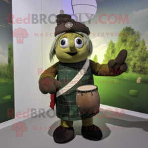 Olive Bagpipe mascot costume character dressed with a Shift Dress and Mittens