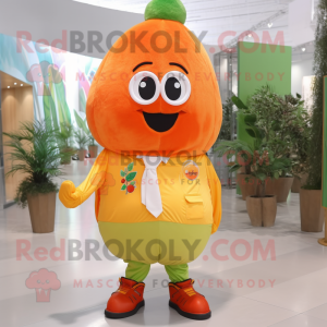 Orange Pear mascot costume character dressed with a Button-Up Shirt and Bracelets