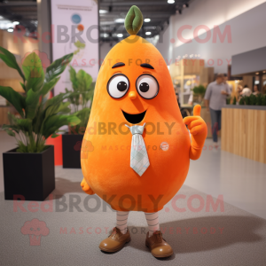 Orange Pear mascot costume character dressed with a Button-Up Shirt and Bracelets
