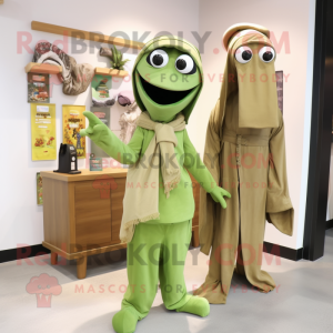 Olive Mare mascot costume character dressed with a Jumpsuit and Scarf clips