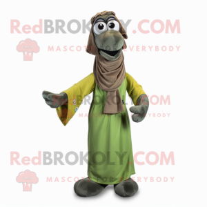 Olive Mare mascot costume character dressed with a Jumpsuit and Scarf clips