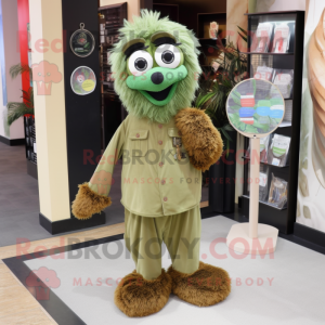 Olive Mare mascot costume character dressed with a Jumpsuit and Scarf clips