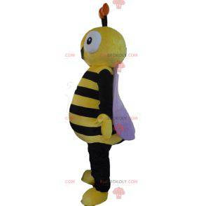 Mascotte d'abeille noire et jaune très souriante -