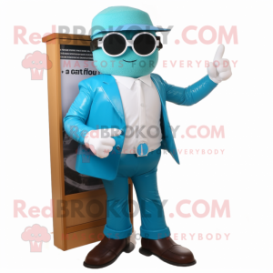 Teal Attorney mascot costume character dressed with a Flare Jeans and Sunglasses