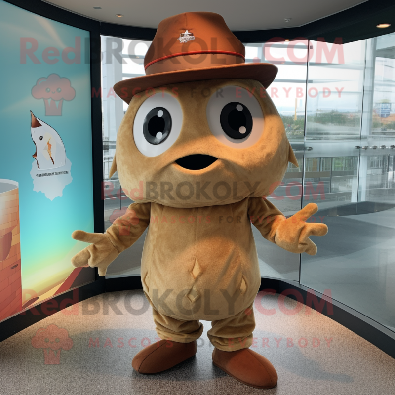 Brown Ray mascot costume character dressed with a Romper and Caps