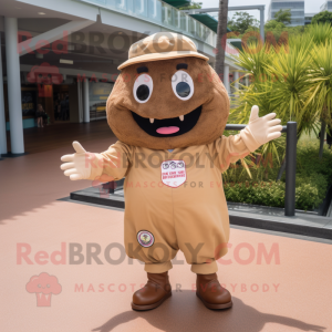 Brown Ray mascot costume character dressed with a Romper and Caps