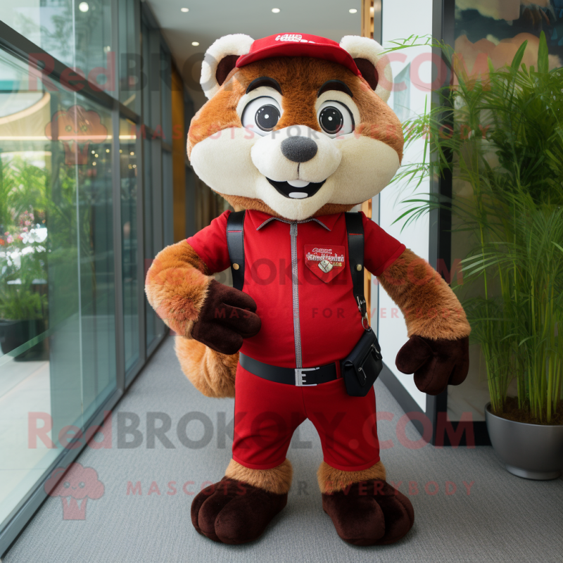 Red Ferret mascot costume character dressed with a Vest and Cummerbunds Red Ferret mascot costume character dressed with a Vest and Cummerbunds