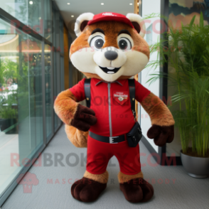 Red Ferret mascot costume character dressed with a Vest and Cummerbunds
