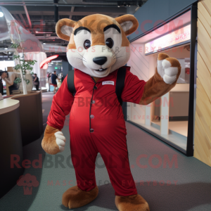 Red Ferret mascot costume character dressed with a Vest and Cummerbunds