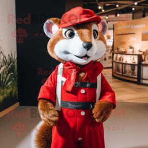 Red Ferret mascot costume character dressed with a Vest and Cummerbunds