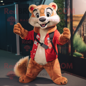 Red Ferret mascot costume character dressed with a Vest and Cummerbunds