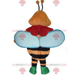 Orange black and blue colorful and smiling bee mascot -