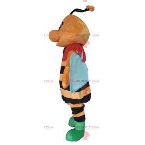 Orange black and blue colorful and smiling bee mascot -
