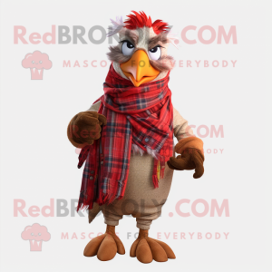 Red Roosters mascot costume character dressed with a Corduroy Pants and Scarves