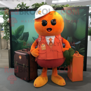 Orange Raspberry mascot costume character dressed with a Cover-up and Briefcases