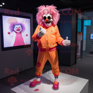 Peach Evil Clown mascot costume character dressed with a Joggers and Digital watches
