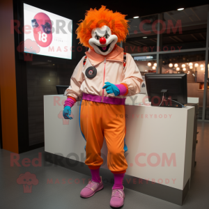 Peach Evil Clown mascot costume character dressed with a Joggers and Digital watches