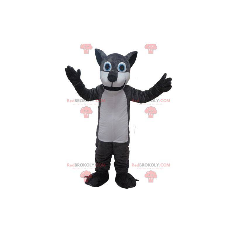 Graues und weißes Riesenwolfmaskottchen - Redbrokoly.com