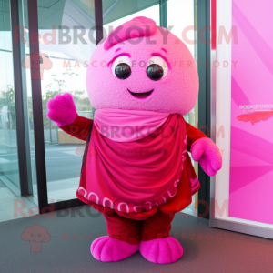 Magenta Cupcake mascot costume character dressed with a Suit and Shawls