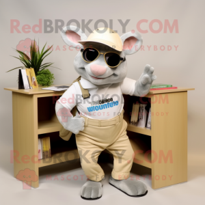 Cream Armadillo mascot costume character dressed with a Overalls and Reading glasses