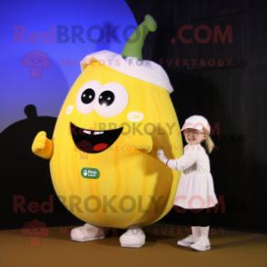 Cream Squash mascot costume character dressed with a Mini Dress and Digital watches