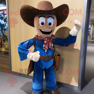 Blue Cowboy mascot costume character dressed with a Corduroy Pants and Bow ties