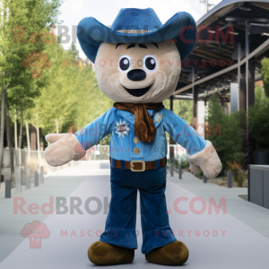 Blue Cowboy mascot costume character dressed with a Corduroy Pants and Bow ties