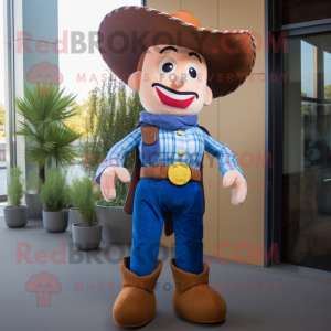 Blue Cowboy mascot costume character dressed with a Corduroy Pants and Bow ties