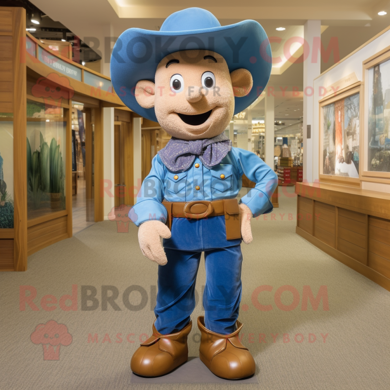 Blue Cowboy mascot costume character dressed with a Corduroy Pants and Bow ties