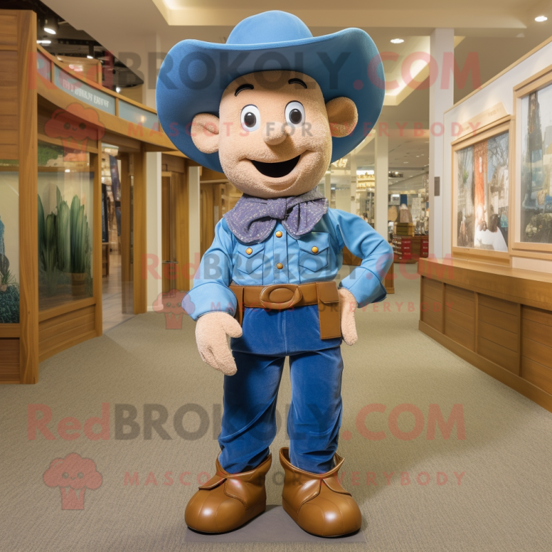 Blue Cowboy mascot costume character dressed with a Corduroy Pants and Bow ties Blue Cowboy mascot costume character dressed with a Corduroy Pants and Bow ties