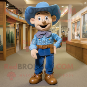 Blue Cowboy mascot costume character dressed with a Corduroy Pants and Bow ties