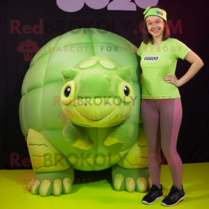 Lime Green Glyptodon mascot costume character dressed with a Cargo Pants and Headbands