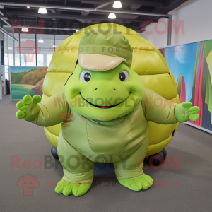 Lime Green Glyptodon mascot costume character dressed with a Cargo Pants and Headbands
