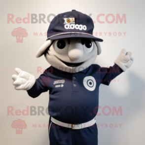 Navy Moussaka mascot costume character dressed with a Polo Tee and Hat pins