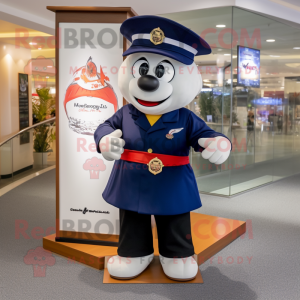 Navy Moussaka mascot costume character dressed with a Polo Tee and Hat pins